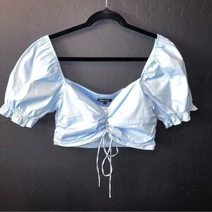 Meek crop top Color: ice blue Size:L NWT adjustable 65%cotton Balloons sleeves